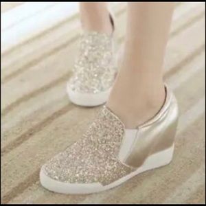 Gold Glitter Platform Wedge Sneakers